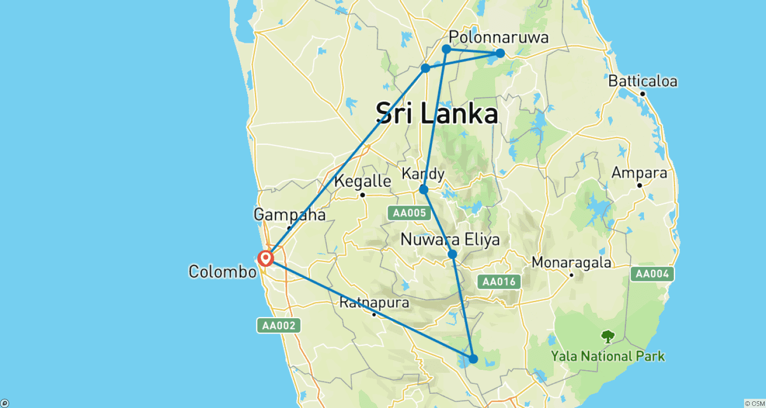 Mapa do percurso de Explorador de Patrimônio e Vida Selvagem no Sri Lanka Por G Experiences