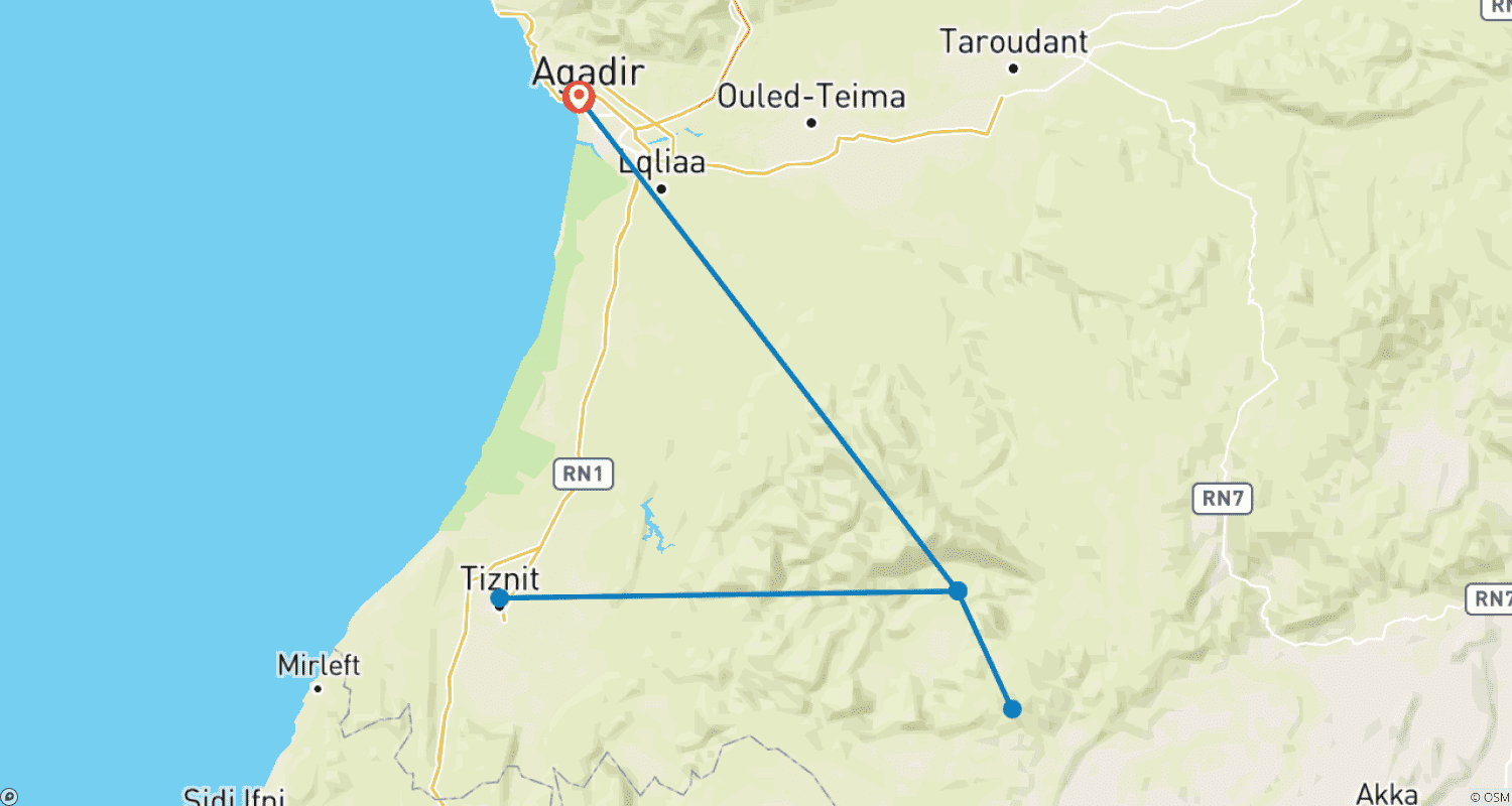 Mapa do percurso de 8-Day Tafraout & Anti-Atlas Mountains Adventure