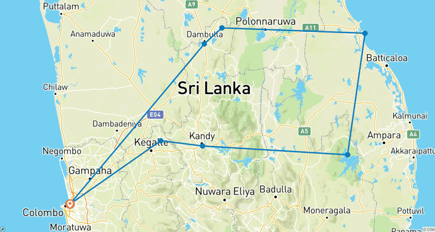 Mapa do percurso de Sri Lanka By G Experiences