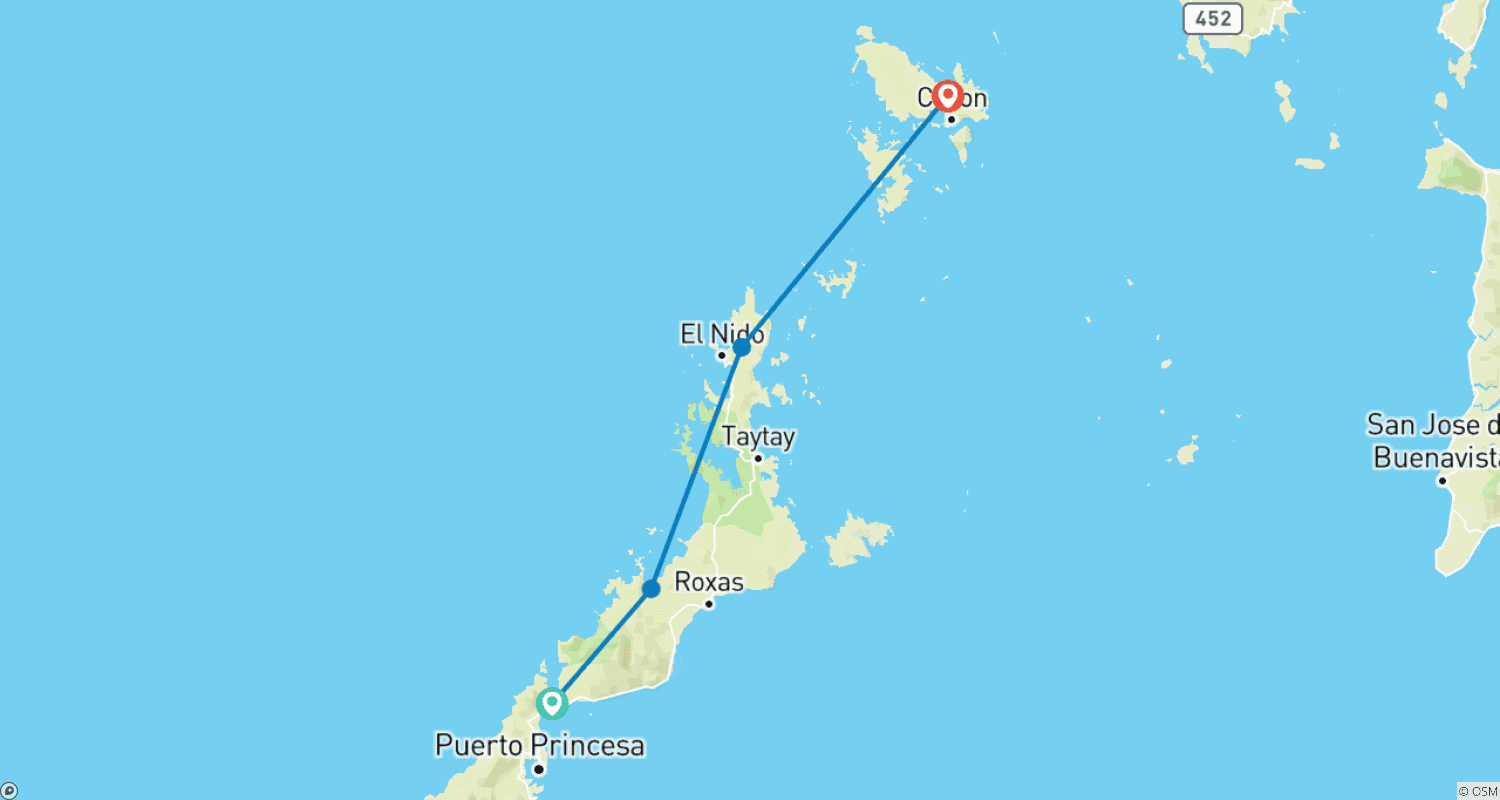 خريطة مسار Wonders of Palawan :Puerto Princesa, Port Barton, El Nido & Coron