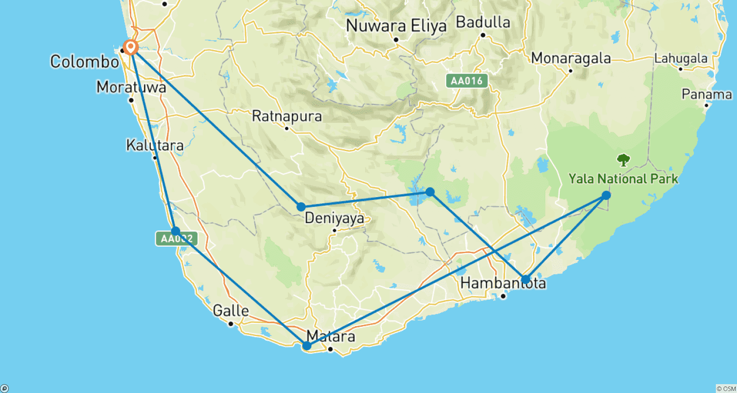 Sri Lanka Wildlife Safari Trip By G Experiencesのルートマップ