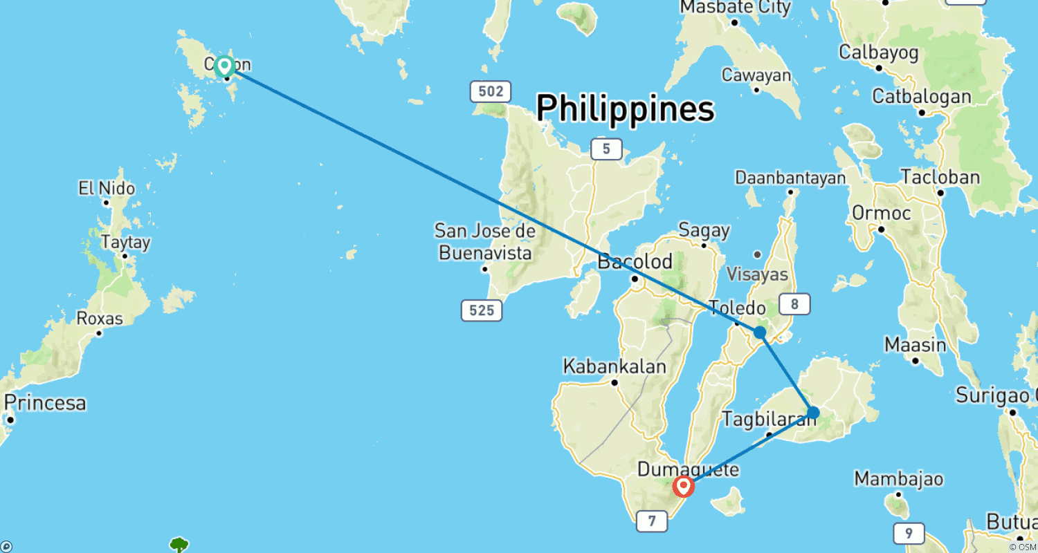 Magic of Philipine 5 Island-Hoppingのルートマップ