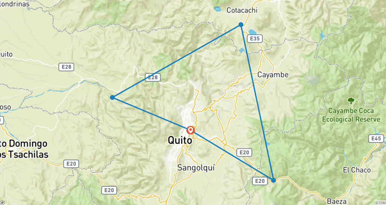 Mapa do percurso de Ecuador Gateway: Quito, Mindo & Otavalo in 5 Days