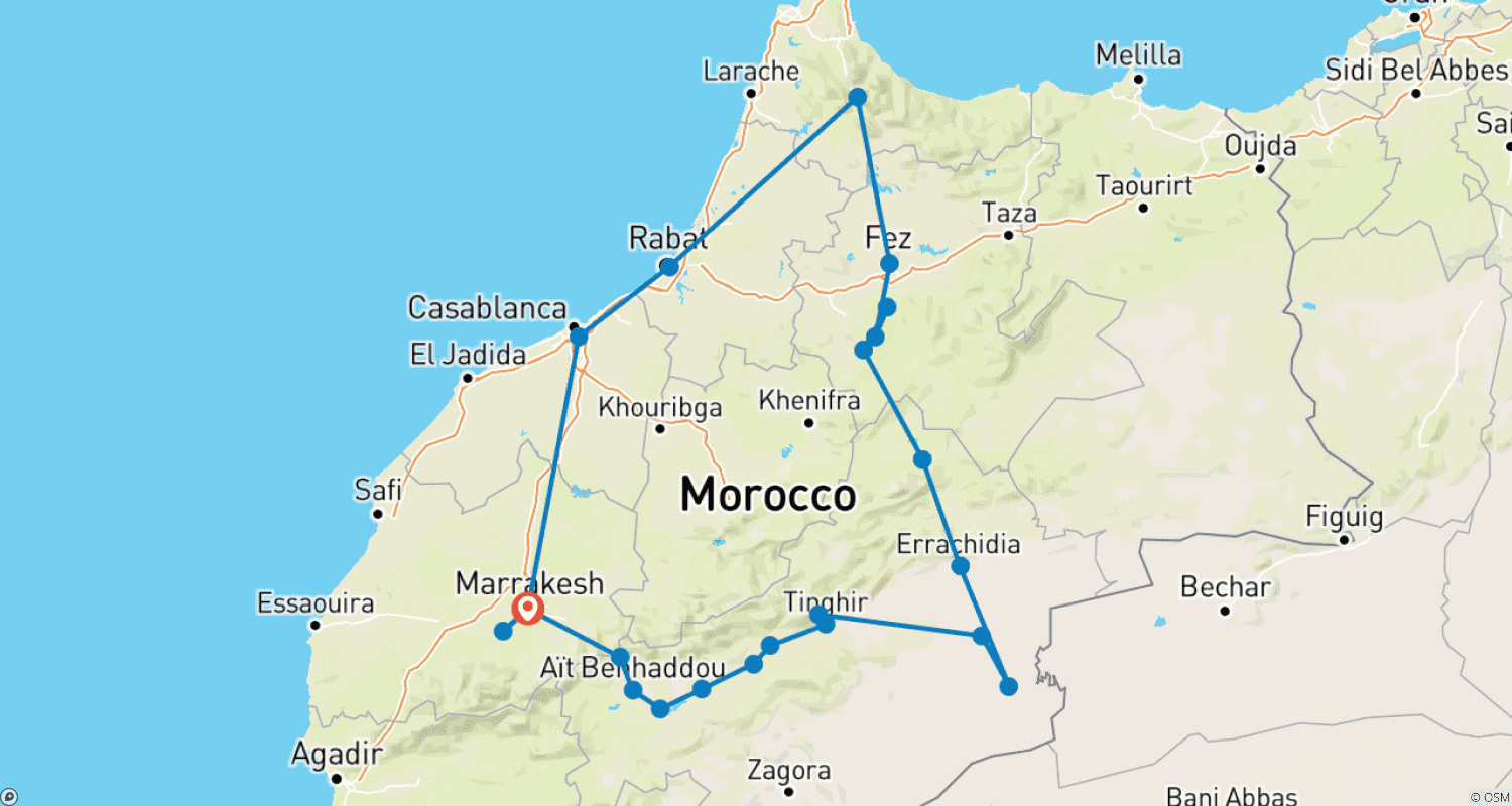 Mapa do percurso de Aventuras Atemporais de 10 Dias