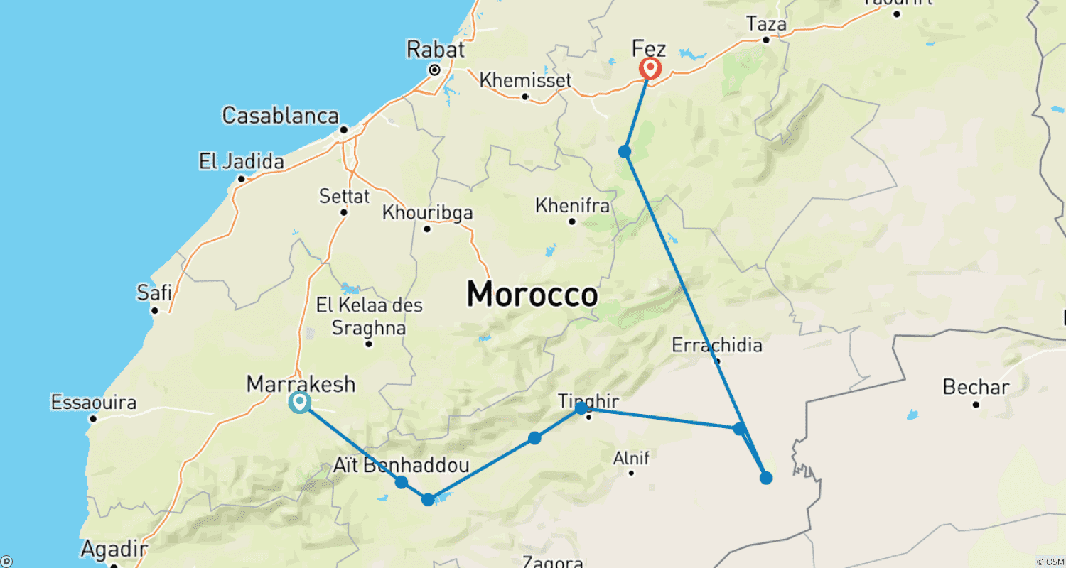 Mapa trasy: Luxury Morocco Desert Escape - 4 Days
