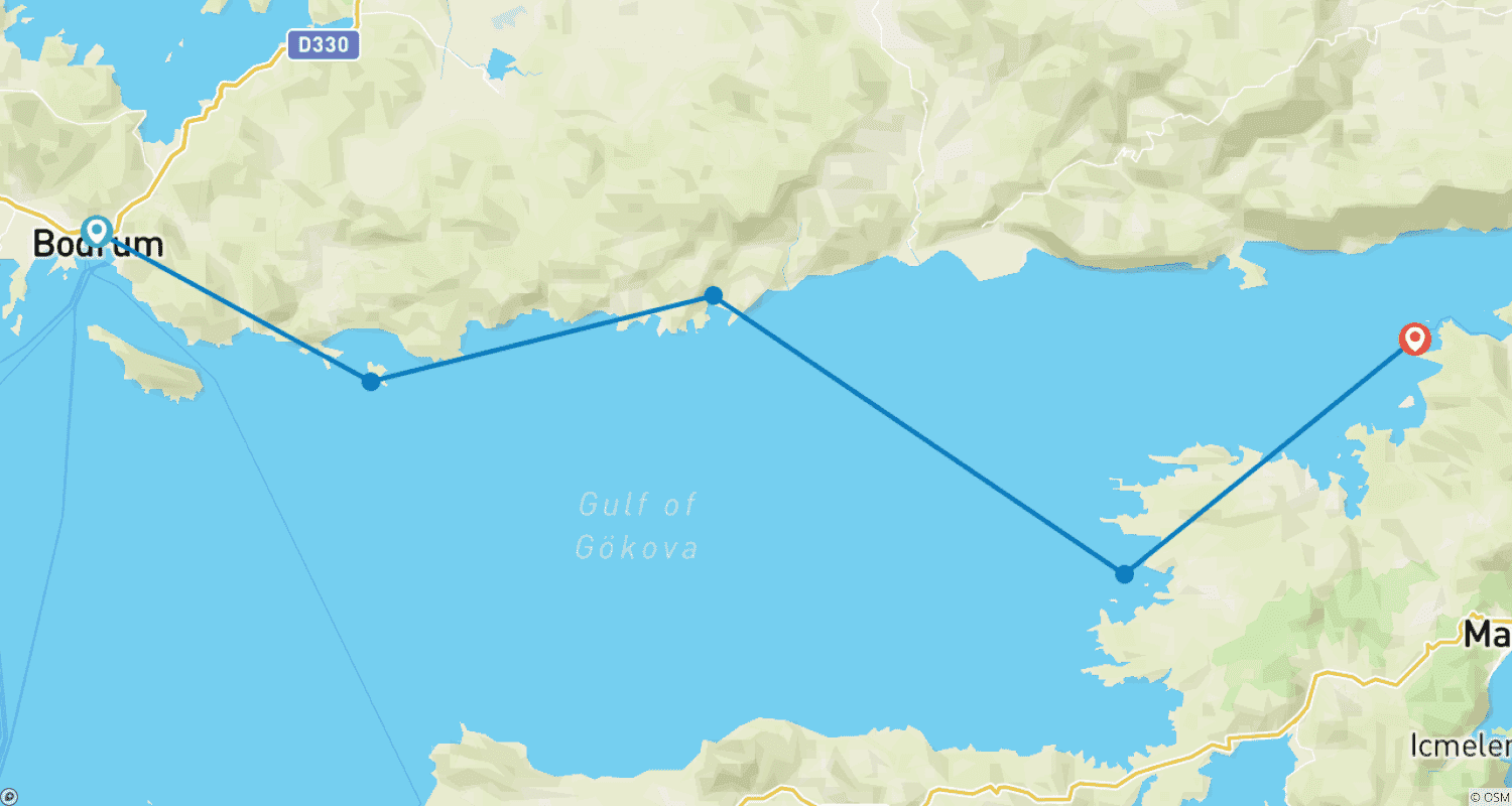 Bodrum to Karacasogut (3 Nights Mini Blue Cruise)のルートマップ