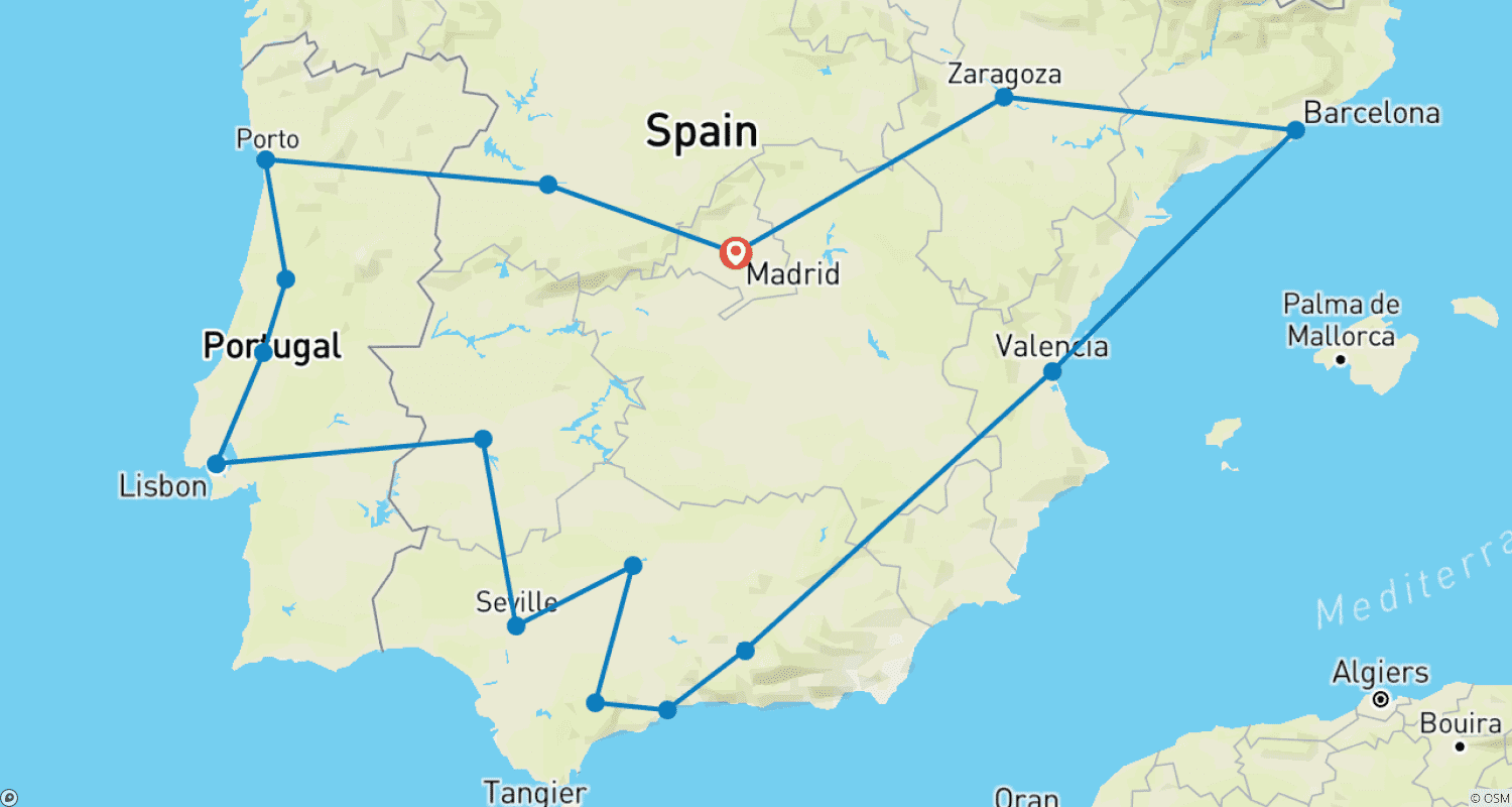 خريطة مسار 13-Day Portugal, Andalucia & Mediterranean Coast