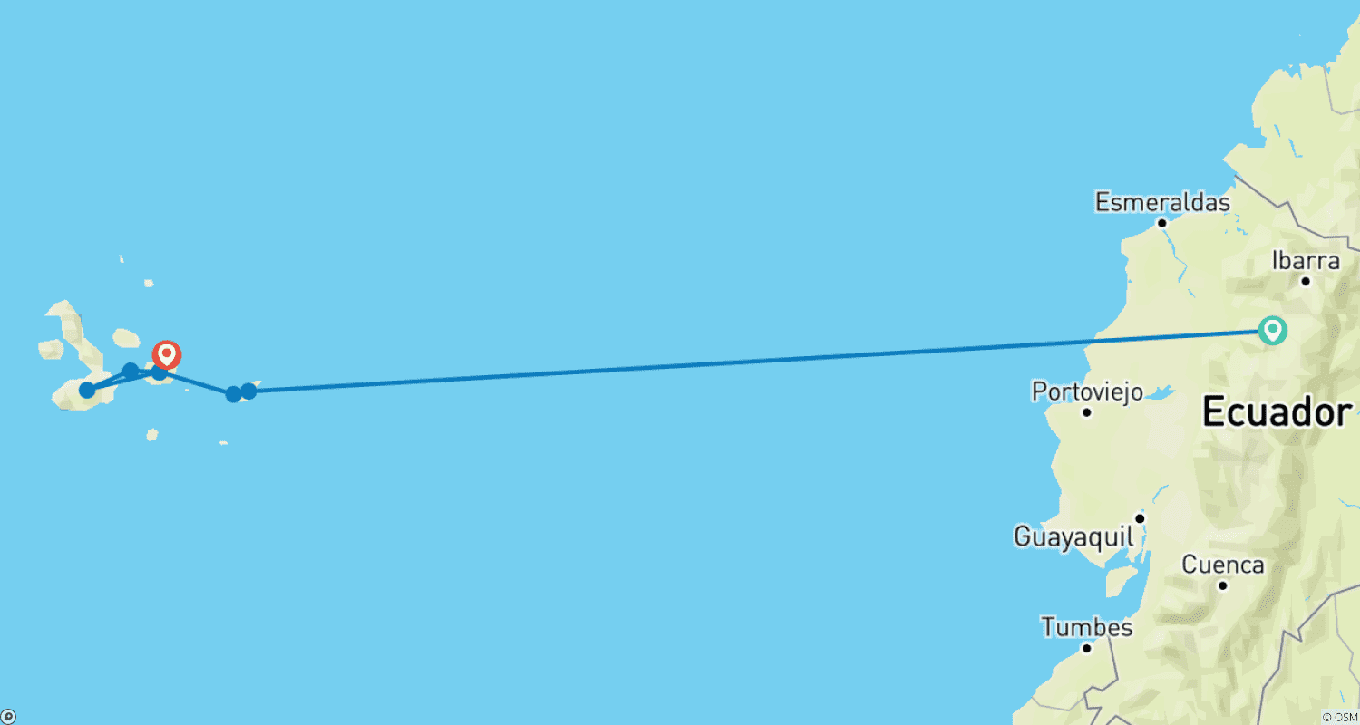 Mapa trasy: Najpopularniejsza 10-dniowa wycieczka po Ekwadorze i Wyspach Galapagos