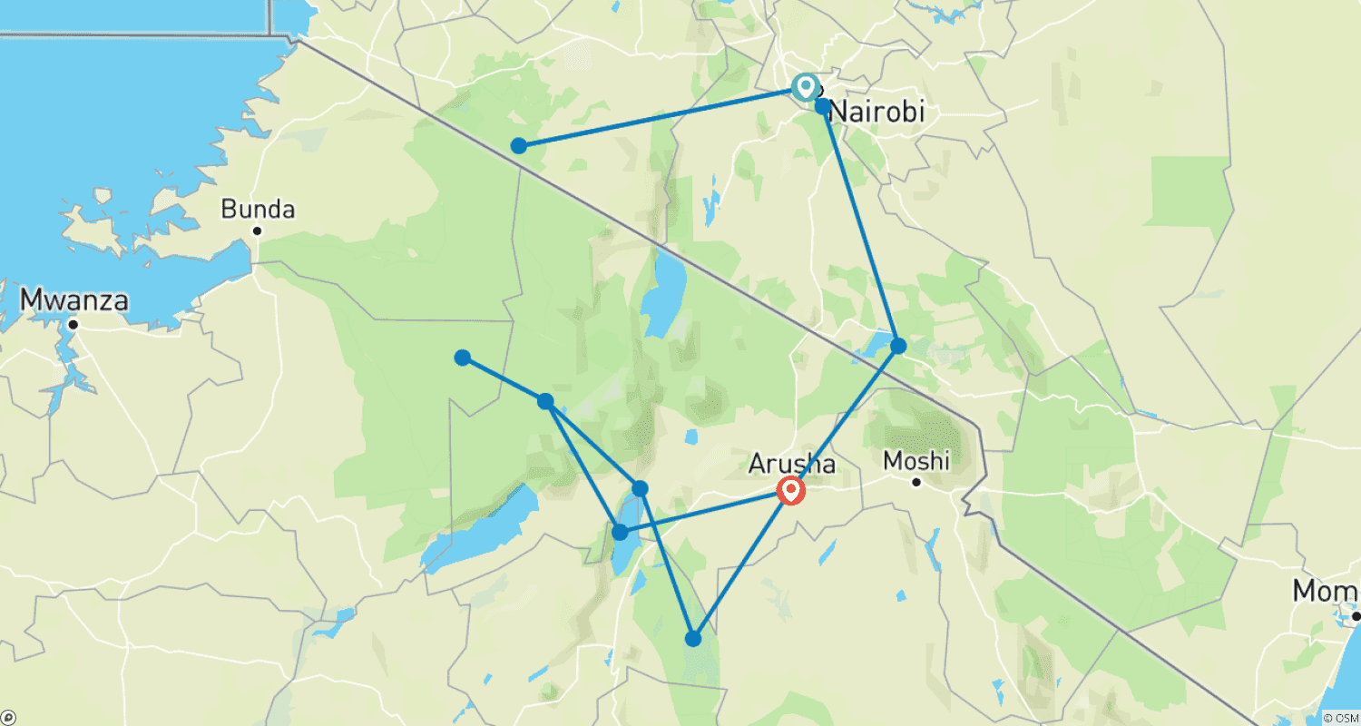 Kenya and Tanzania Safari 35 to 45 (35 To 45)のルートマップ