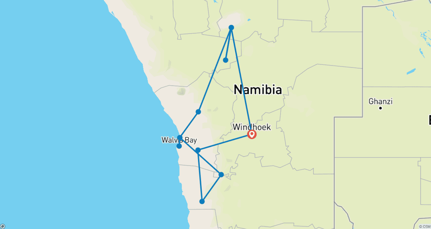 Mapa trasy: Nomadic Namibia 35 to 45 (35 To 45)