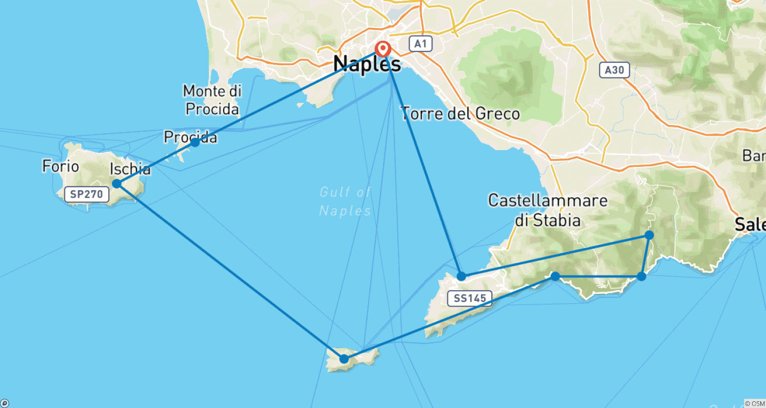 Mapa do percurso de Navegando pela Costa Amalfitana: Capri, Positano e o Encanto Costeiro