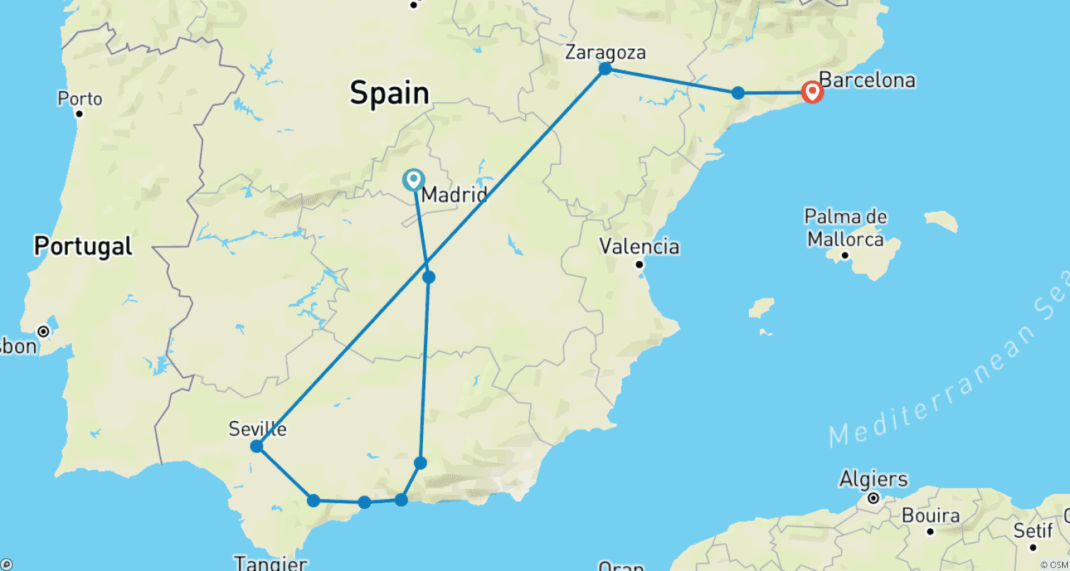 Mapa trasy: Klasyczna Hiszpania (bez Alhambry) GO