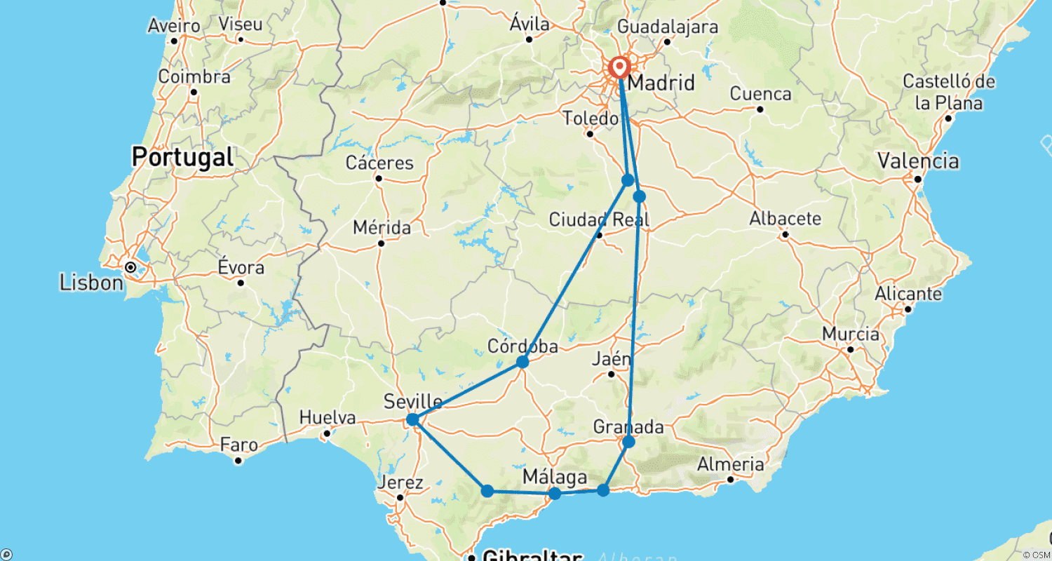 Mapa do percurso de Uma História Andaluza (sem Alhambra) VAI