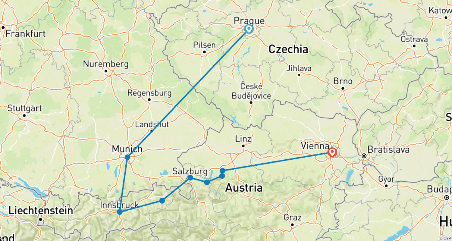 Mapa trasy: Prague, Munich and Austria GO