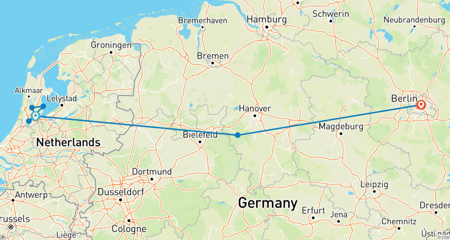 Mapa do percurso de Amsterdã e Berlim GO