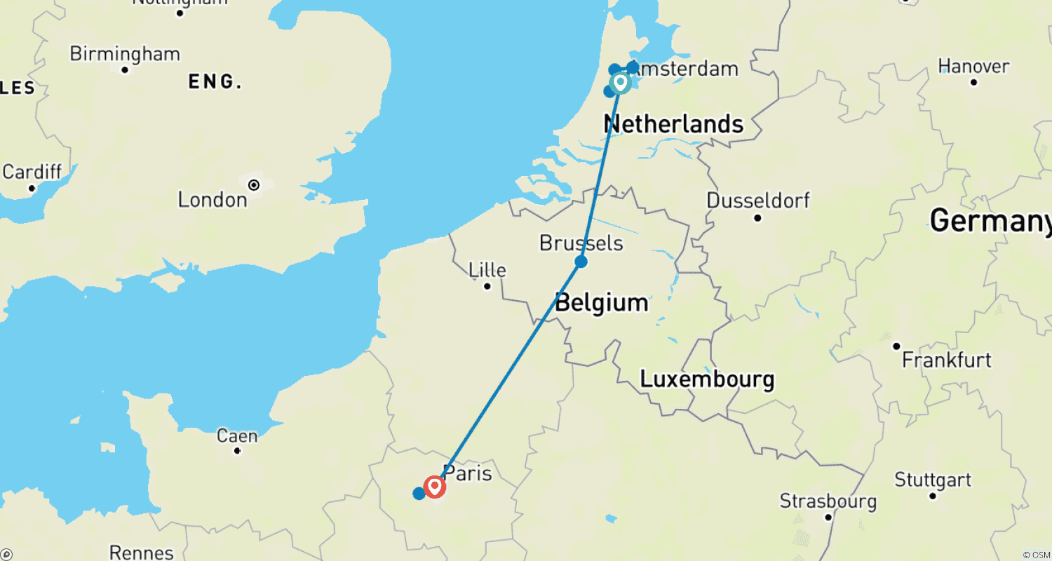 Mapa trasy: Amsterdam i Paryż: Wyruszaj!