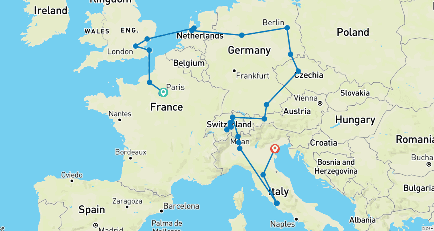 Mapa do percurso de Grande Tour Europeu GO