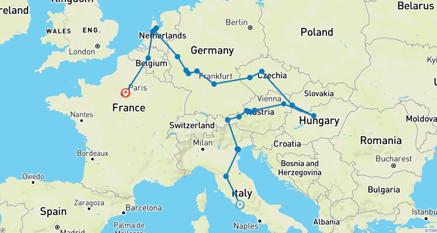 Mapa do percurso de Encanto Europeu GO