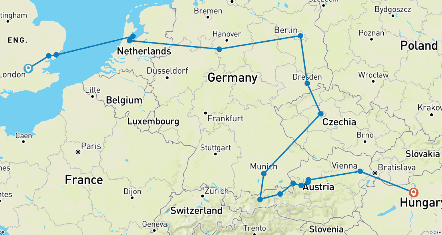 Mapa trasy: From London to Budapest GO