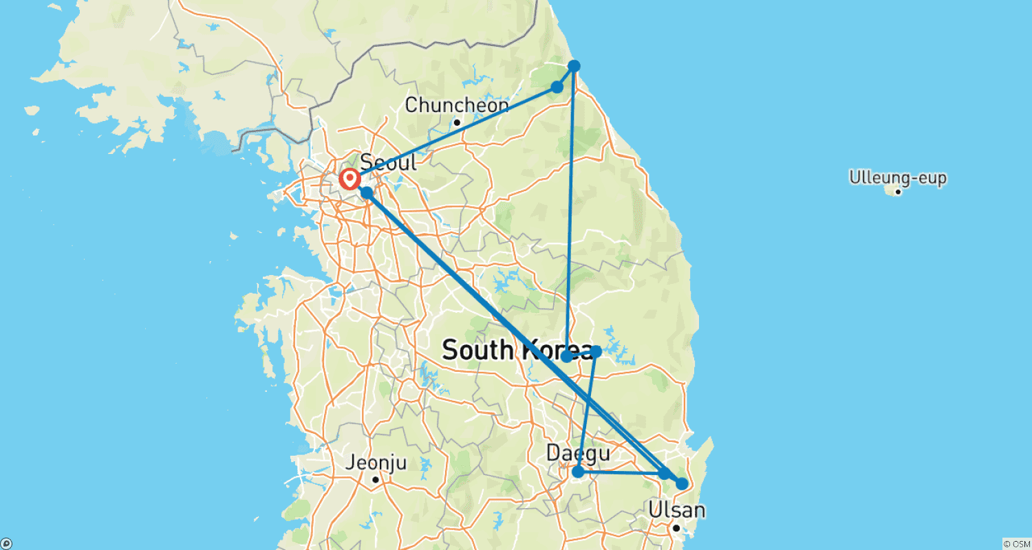 Highlights of South Koreaのルートマップ
