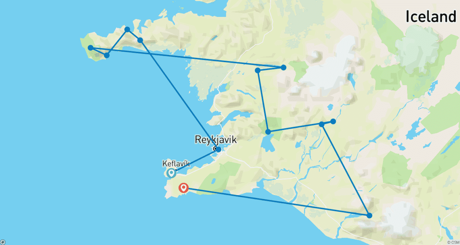 Experience Iceland in Style 10 Daysのルートマップ