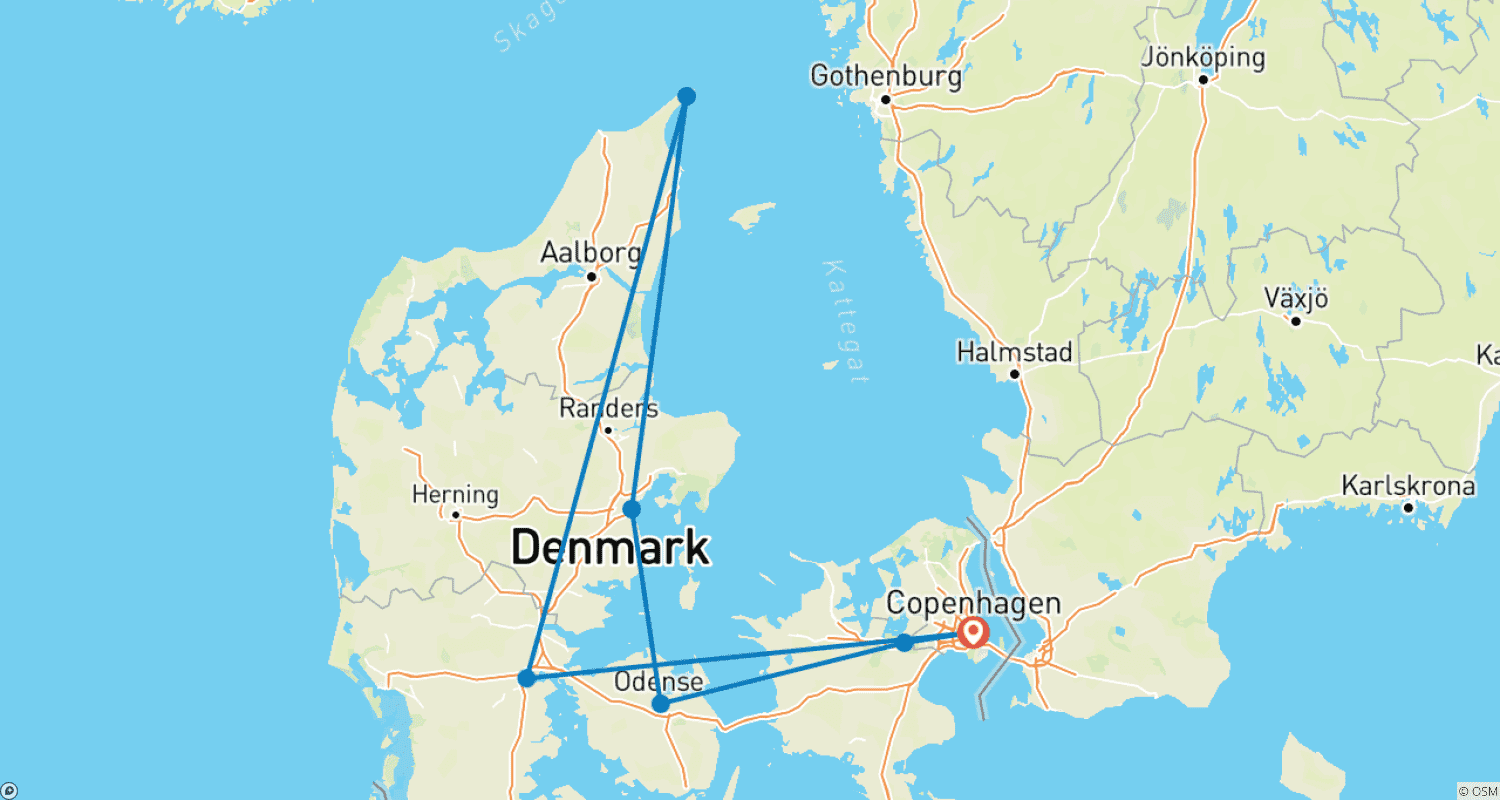 Mapa do percurso de Castles & Jutland 8 Days