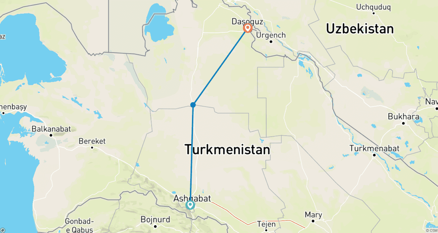 خريطة مسار Door to Hell Turkmenistan Tour - Private Tour