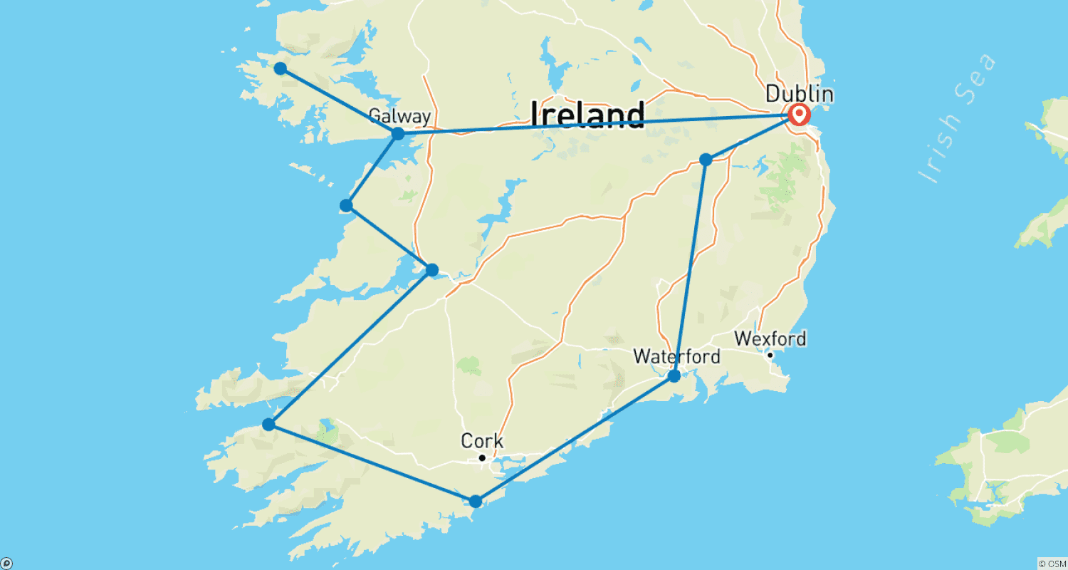 Mapa do percurso de Ireland - Classic route through Nature & history (incl. Flight)