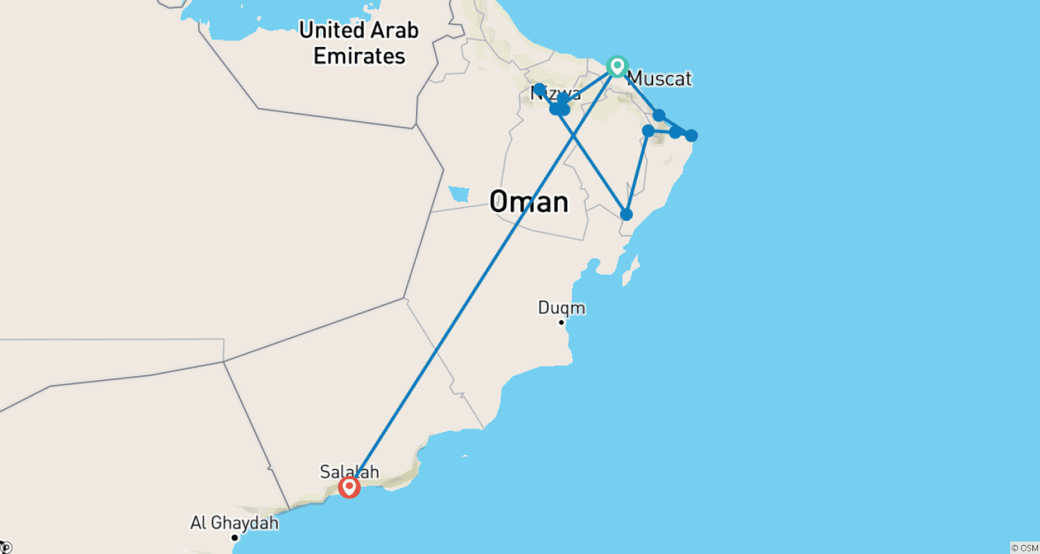 خريطة مسار Small Group Round Trip Oman & swimming in Salalah
