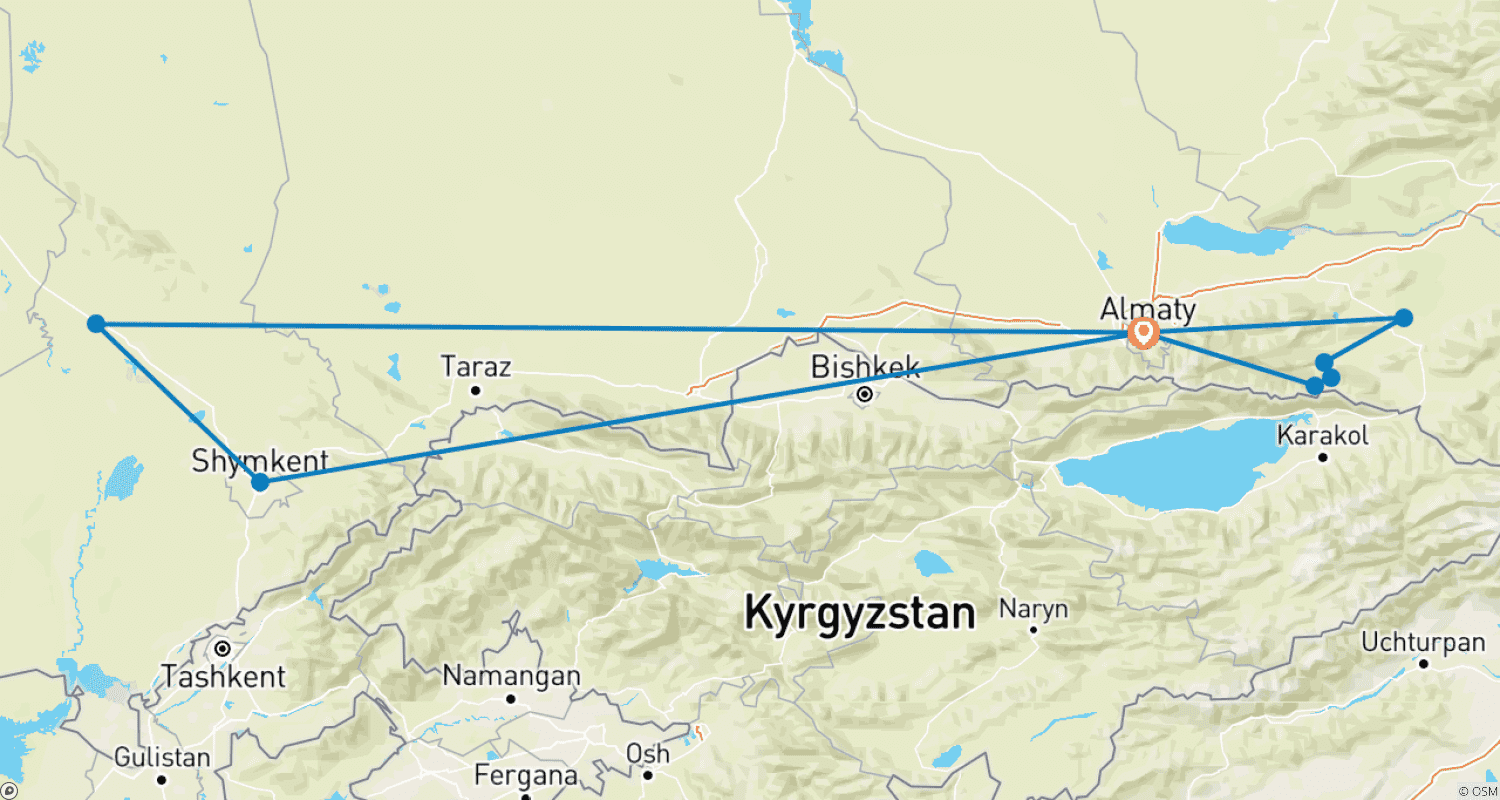 Mapa trasy: Experience Kazakhstan - Nature, nomads & yurts