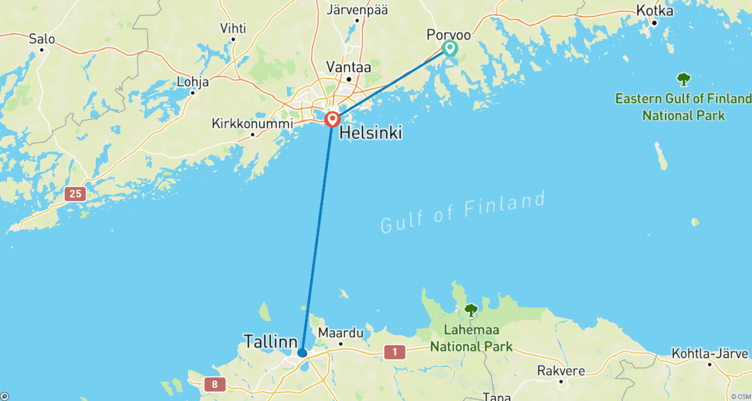 Festive Cities: Porvoo, Helsinki & Tallinn 6 Daysのルートマップ