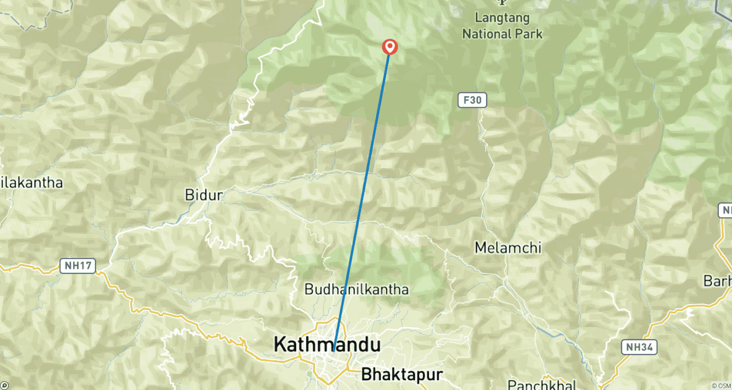 Gosaikunda Lake Helicopter Tourのルートマップ