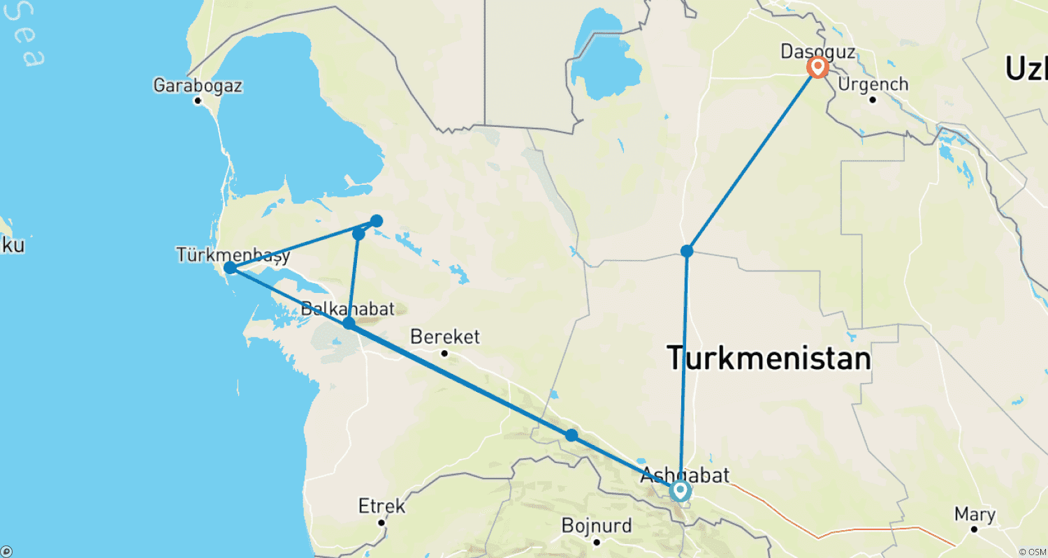 Discover Turkmenistan Tour - Private Tourのルートマップ