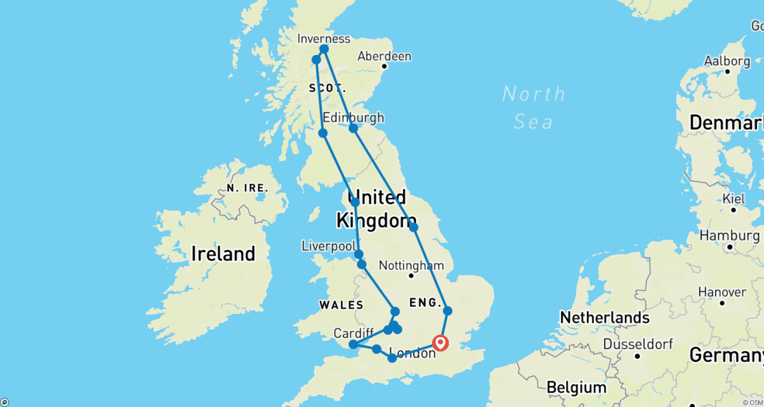 خريطة مسار United Kingdom: British History and Tradition - 8 DAYS