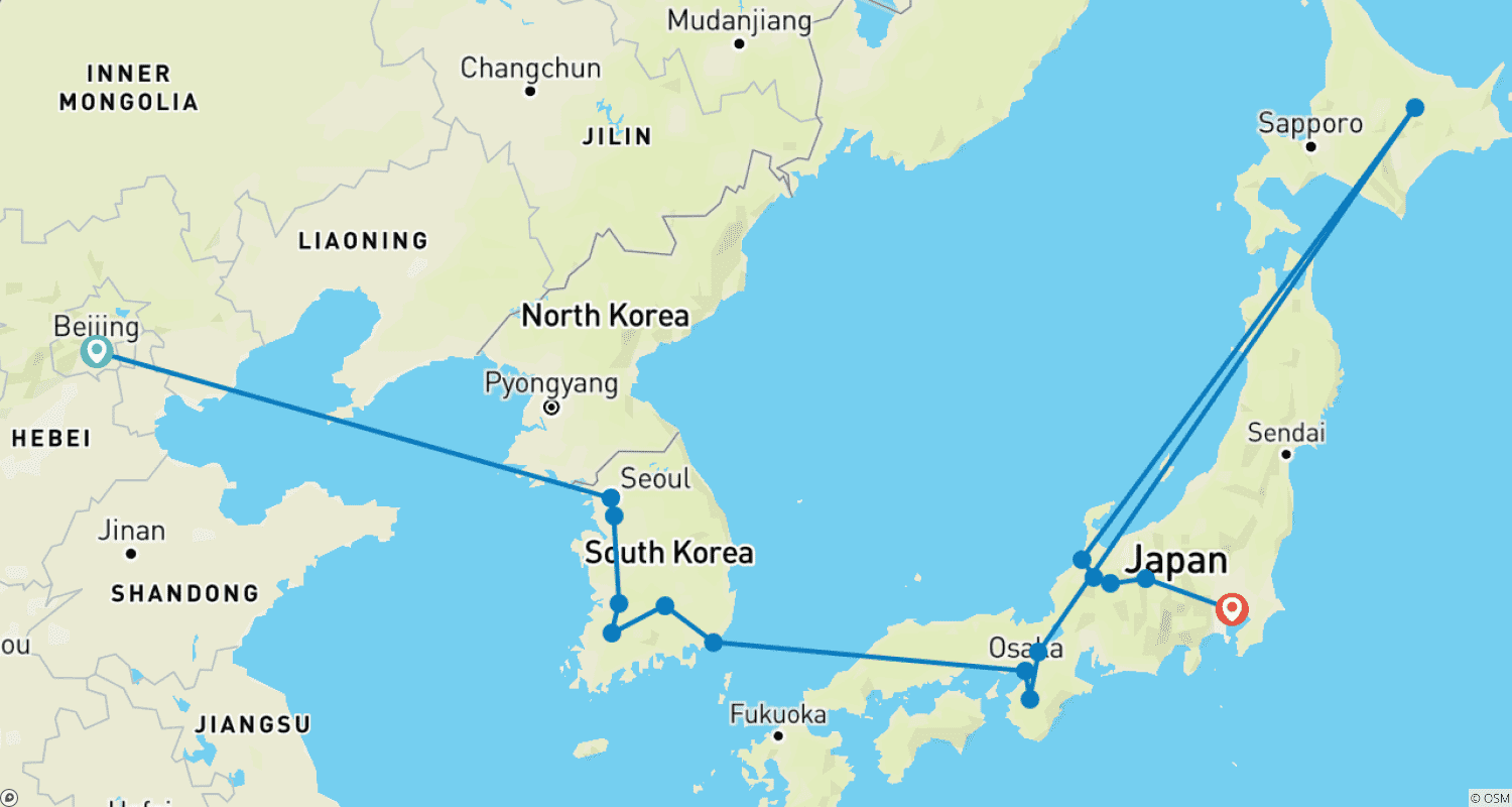 Mapa do percurso de Beijing, Korea, and Traditional Japan