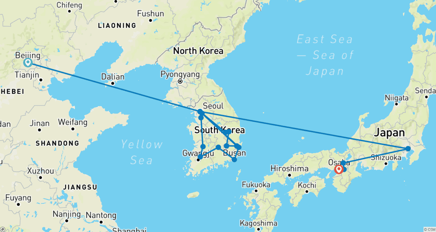 Beijing, Korean Beauty, and Japanのルートマップ