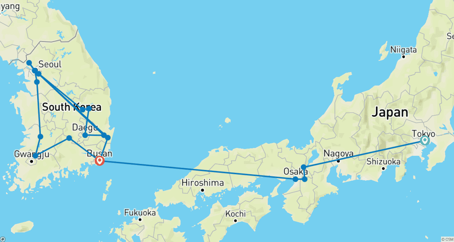 Mapa trasy: Exploring Japan and Korea