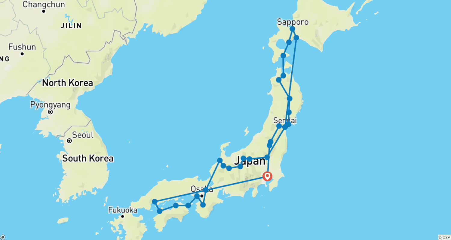 Mapa do percurso de Japan Awaits You