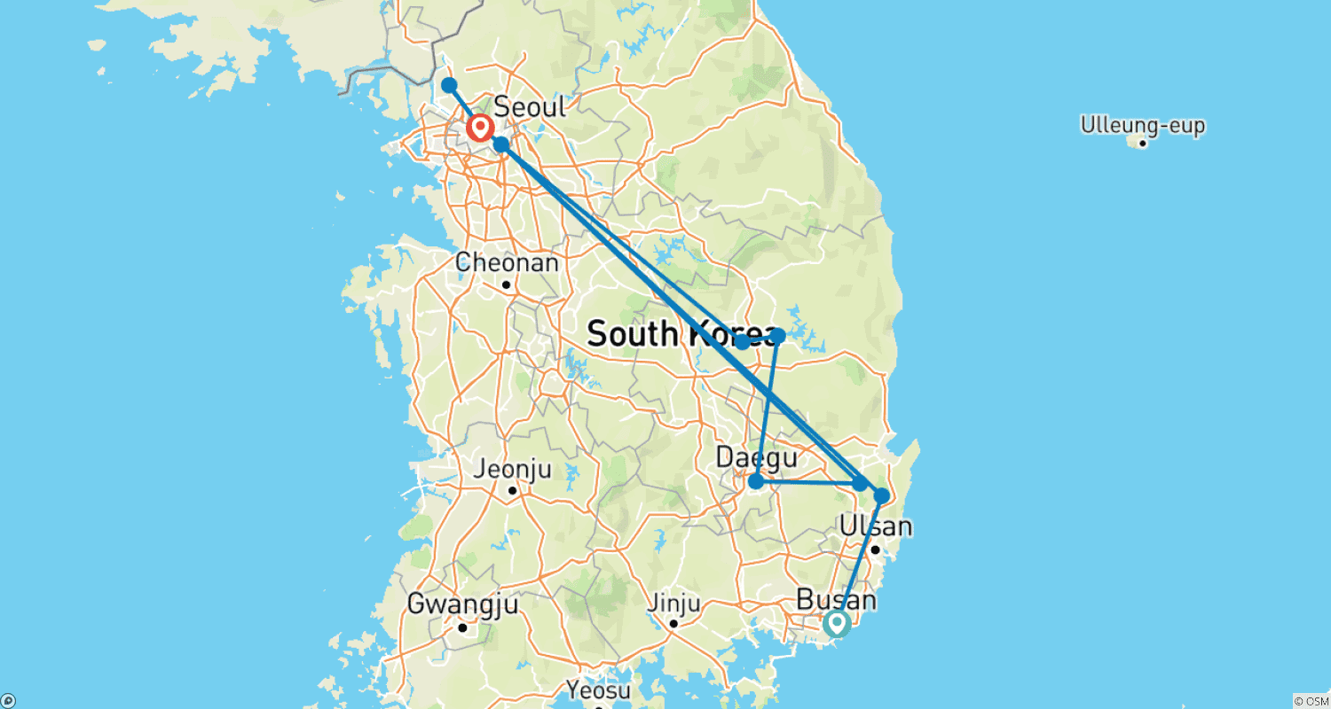 Mapa do percurso de A Deslumbrante Coreia do Sul