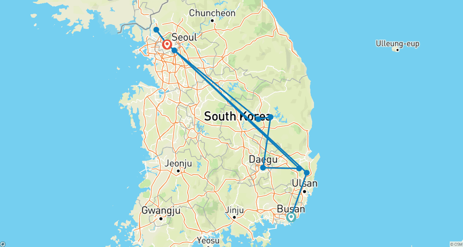 Macau, Hong Kong, and Koreaのルートマップ