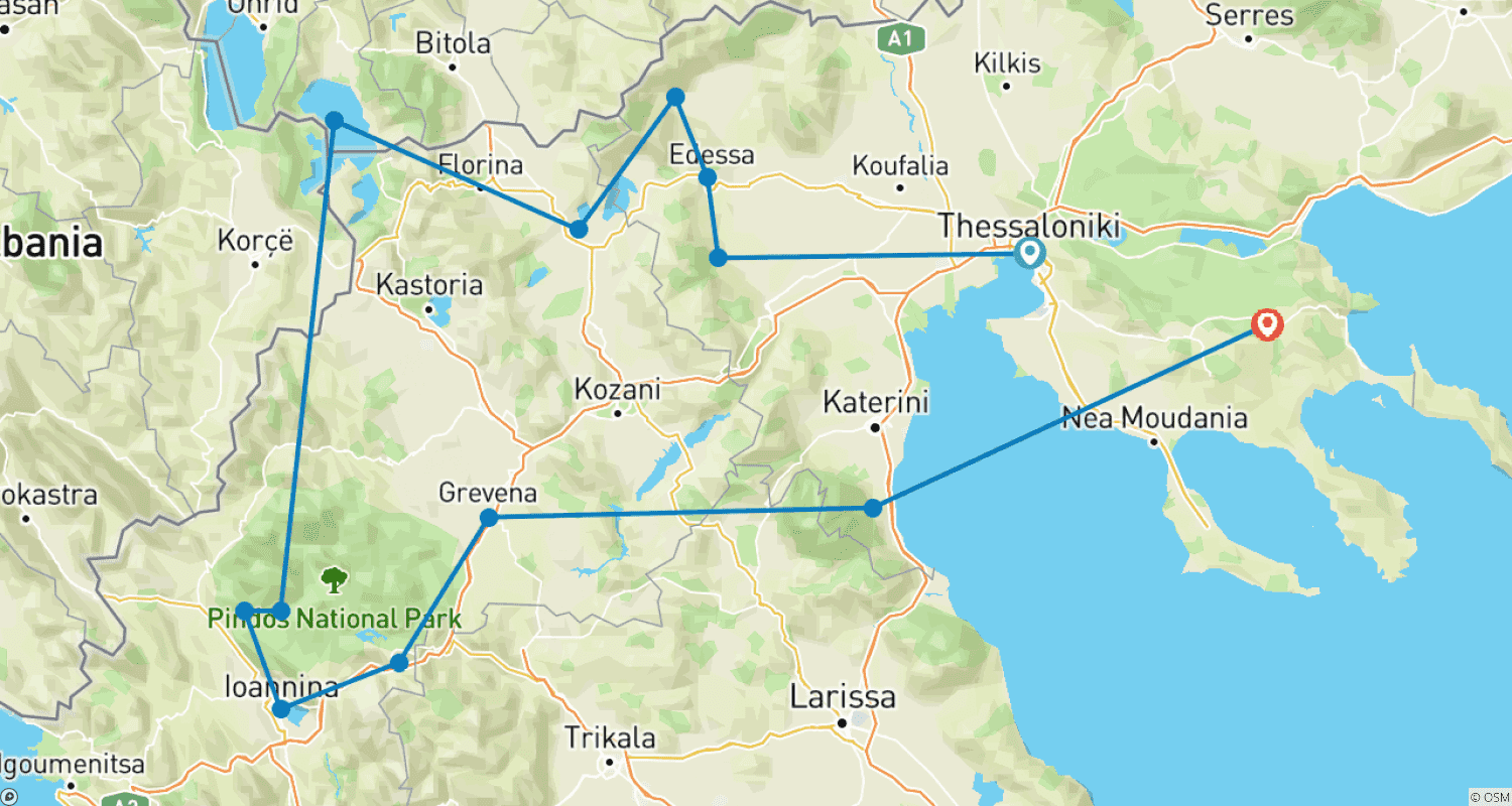 Mapa do percurso de Uma Jornada dos Sentidos 8 Dias/ 7 Noites