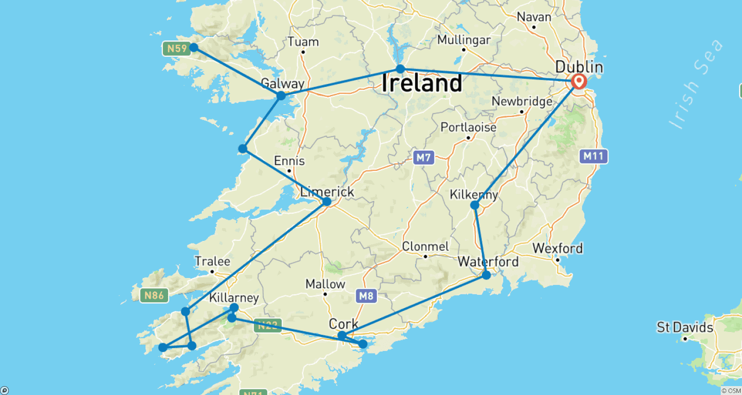 Mapa do percurso de República da Irlanda: Natureza, História e Tradição - 8 DIAS