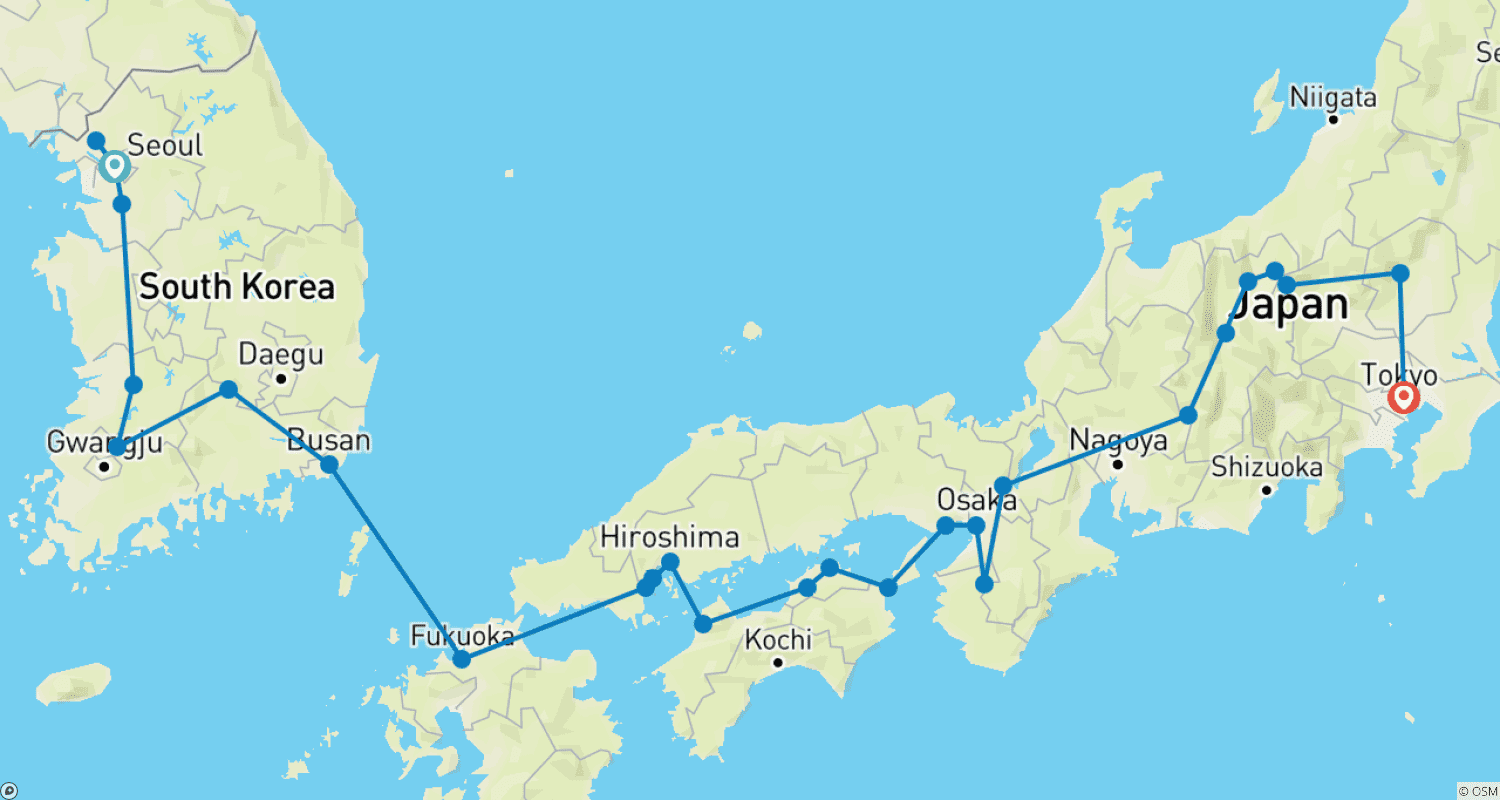 Mapa do percurso de Lights of Japan and Korea