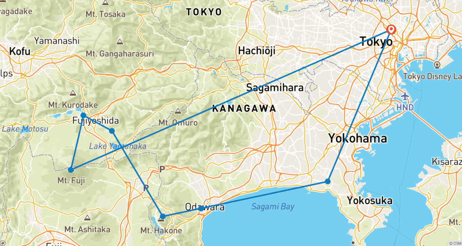 Mapa do percurso de Discovering Kamakura and Mount Fuji