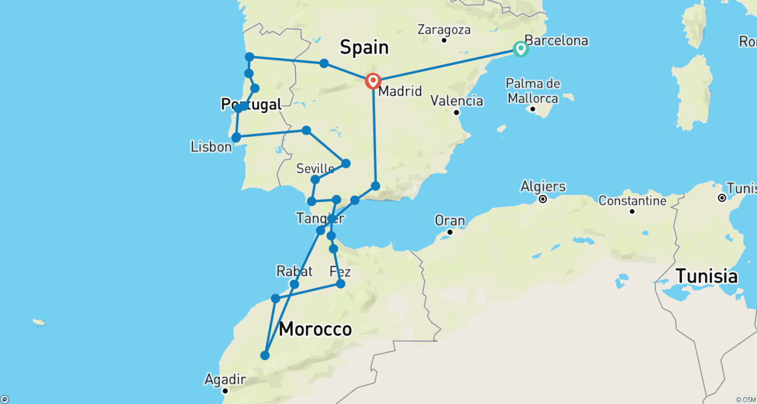 خريطة مسار Iberian & Moroccan Grand Tour: Small Group Journey