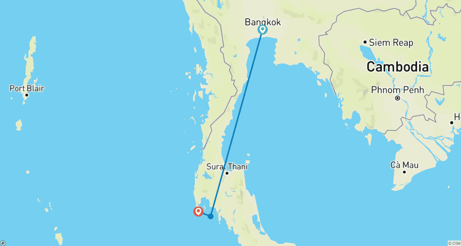 Tropical Thailand: Bangkok & Phuket Beach Holiday 9 daysのルートマップ