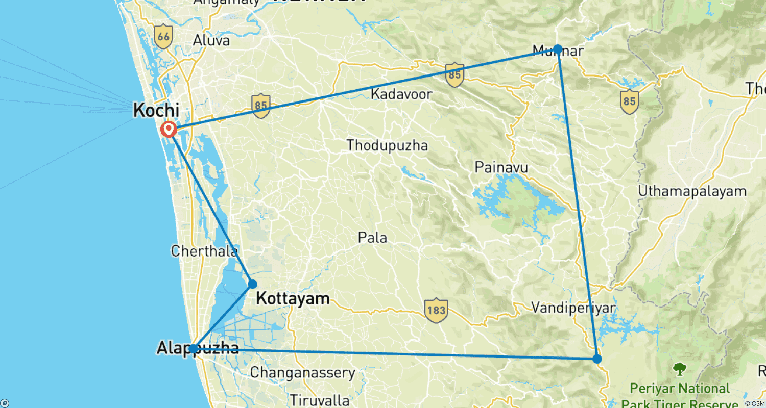 خريطة مسار Kerala at Glance - 06 Days Private Tour