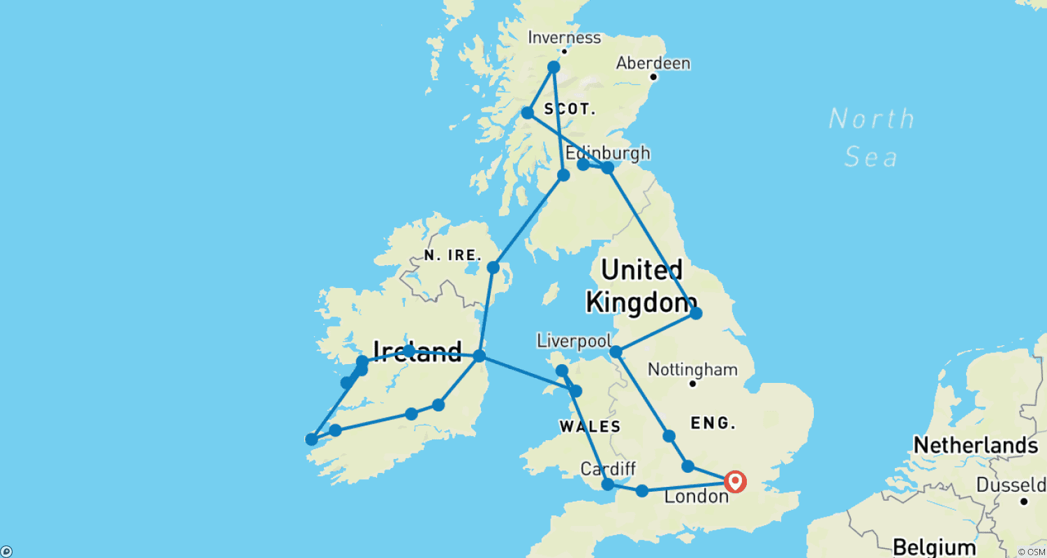 Celtic Dream: From London to Dublin - 15 DAYSのルートマップ