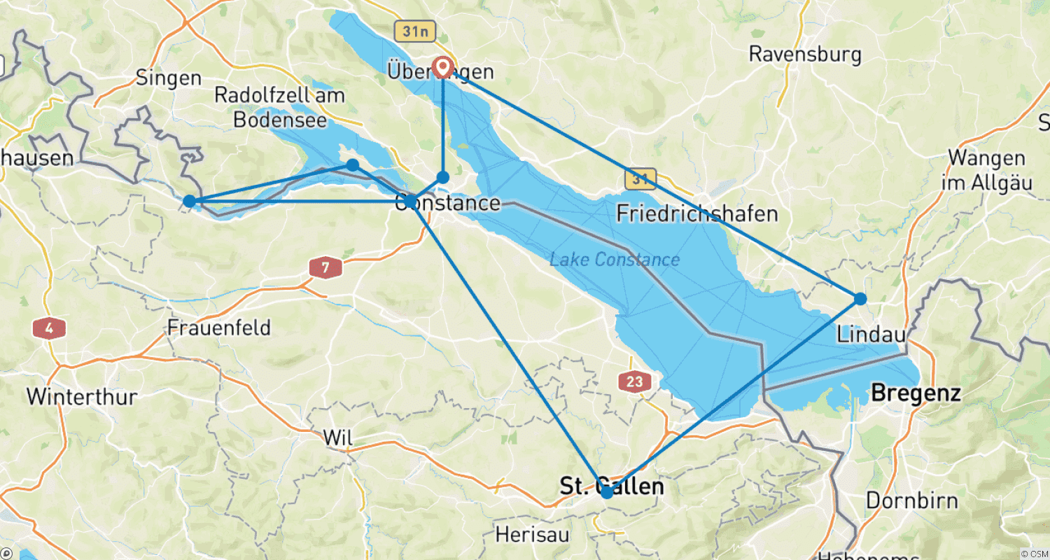 Mapa do percurso de Lake Constance - Guided Cycle Tour - Three Countries Tour 7 Days
