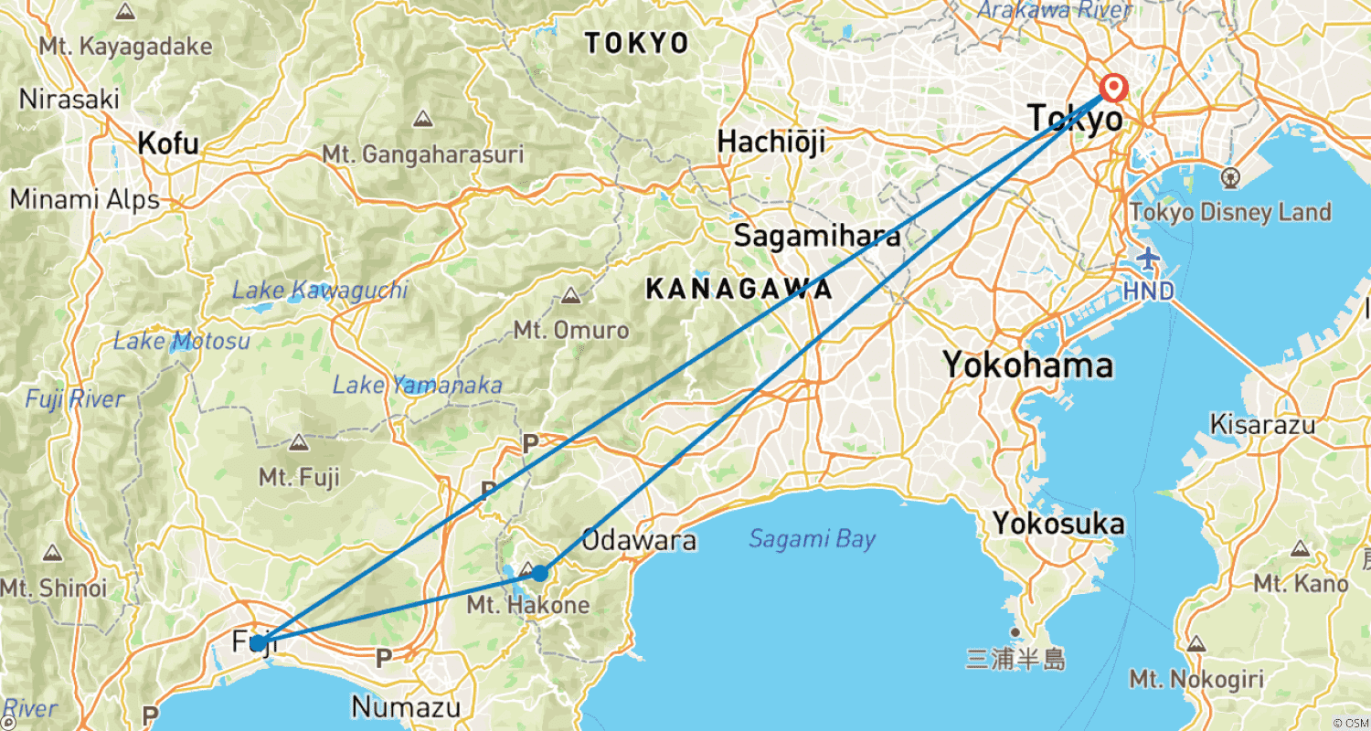 خريطة مسار Tokyo & Hakone Gateway to Mount Fuji - 4 days